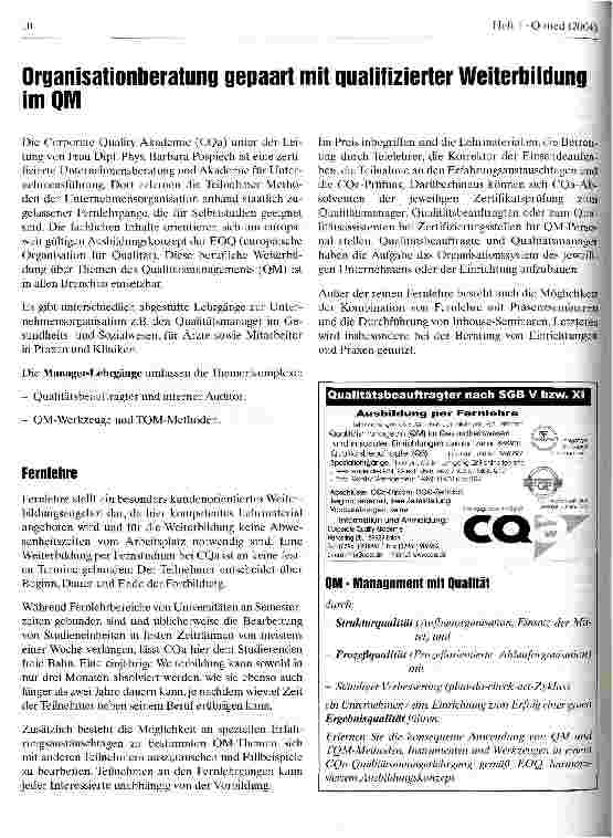Vorschauseite 1: Organisationsberatung gepaart mit qualifizierter Weiterbildung im QM