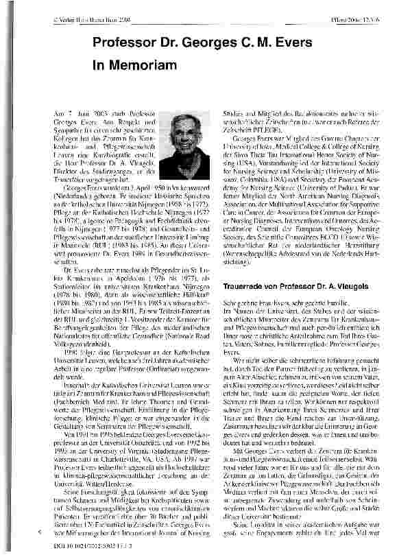 Vorschauseite 1: Professor Dr. Georges C. M. Evers In Memoriam