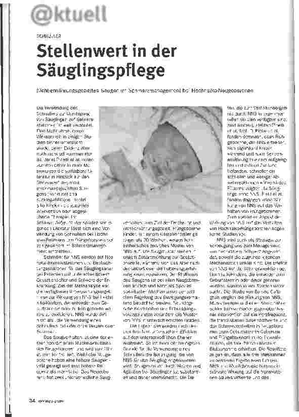 Vorschauseite 1: Schnuller: Stellenwert in der Säuglingspflege Nicht-ernährungsgezieltes Saugen im Schmerzmanagement bei Hochrisiko-Neugeborenen