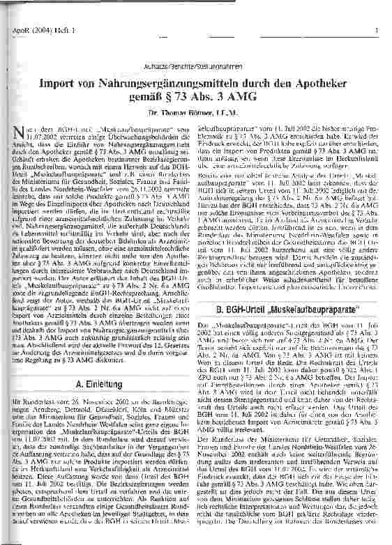 Vorschauseite 1: Import von Nahrungsergänzungsmitteln durch den Apotheker gemäß § 73 Abs. 3 AMG