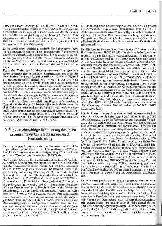 Vorschauseite 4: Import von Nahrungsergänzungsmitteln durch den Apotheker gemäß § 73 Abs. 3 AMG