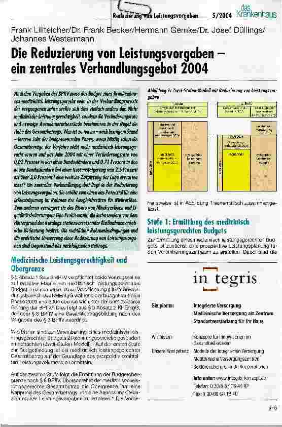 Vorschauseite 1: Die Reduzierung von Leistungsvorgaben - ein zentrales Verhandlungsgebot 2004