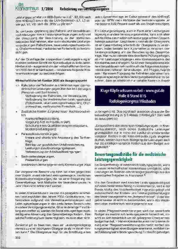 Vorschauseite 2: Die Reduzierung von Leistungsvorgaben - ein zentrales Verhandlungsgebot 2004