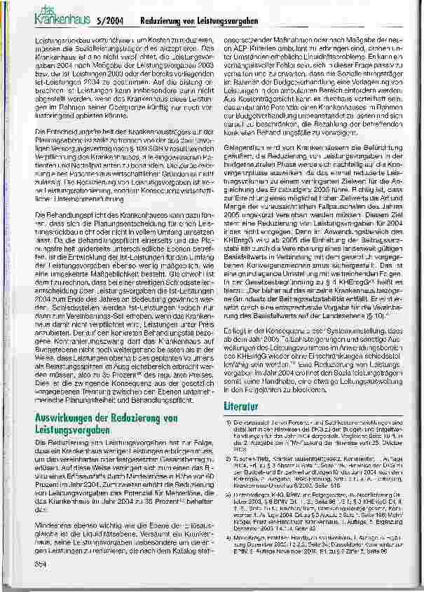 Vorschauseite 6: Die Reduzierung von Leistungsvorgaben - ein zentrales Verhandlungsgebot 2004