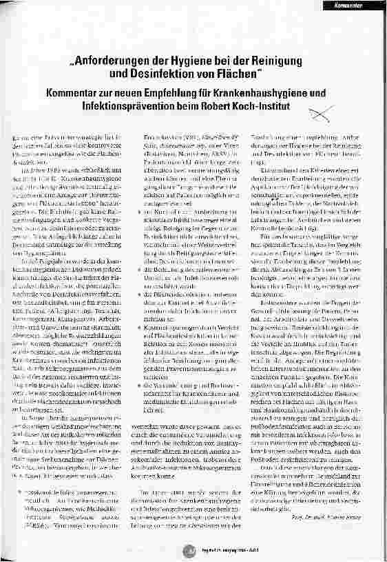Vorschauseite 1: Anforderungen der Hygiene bei der Reinigung und Desinfektion von Flächen
