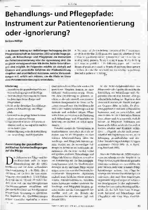 Vorschauseite 1: Behandlungsund Pflegepfade: Instrument zur Patientenorientierung oder -ignorierung?