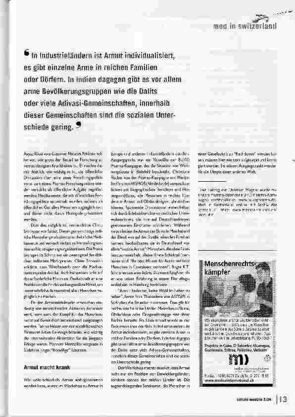 Vorschauseite 2: Vom Menschenrecht auf GesundheitWeltsozialforum und internationales Gesundheitsforum 2004