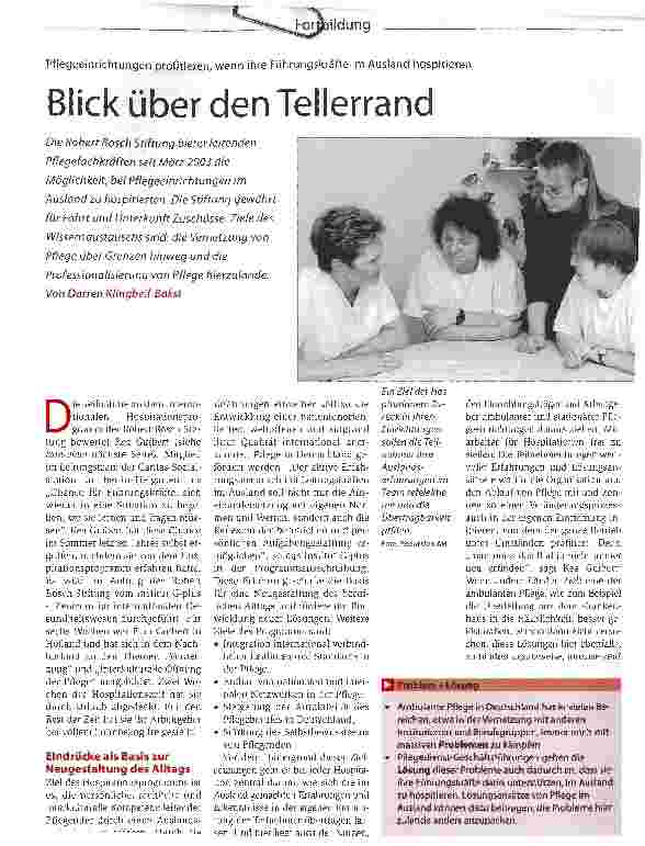 Vorschauseite 1: Blick über den TellerrandPflegeeinrichtungen profitieren, wenn ihre Führungskräfte im Ausland hospitieren