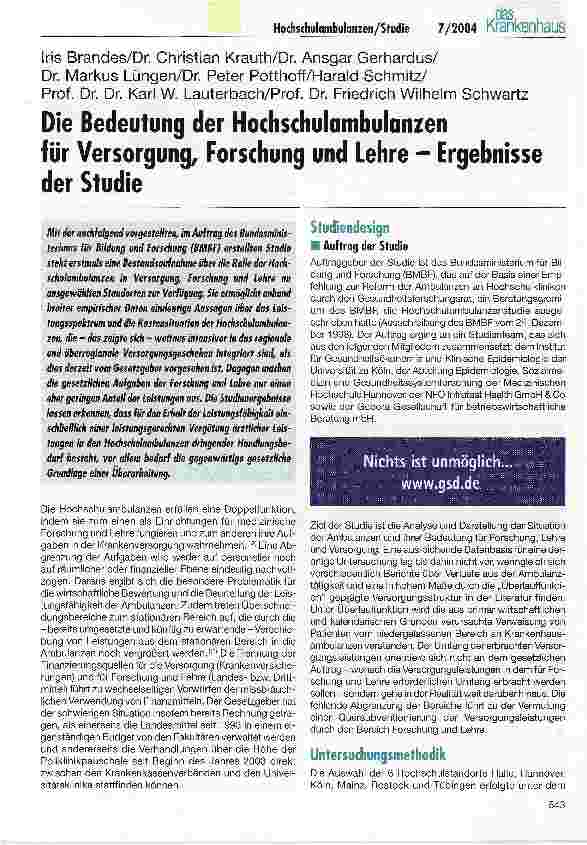 Vorschauseite 1: Die Bedeutung der Hochschulambulanzenfür Versorgung, Forschung und Lehre - Ergebnisse der Studie
