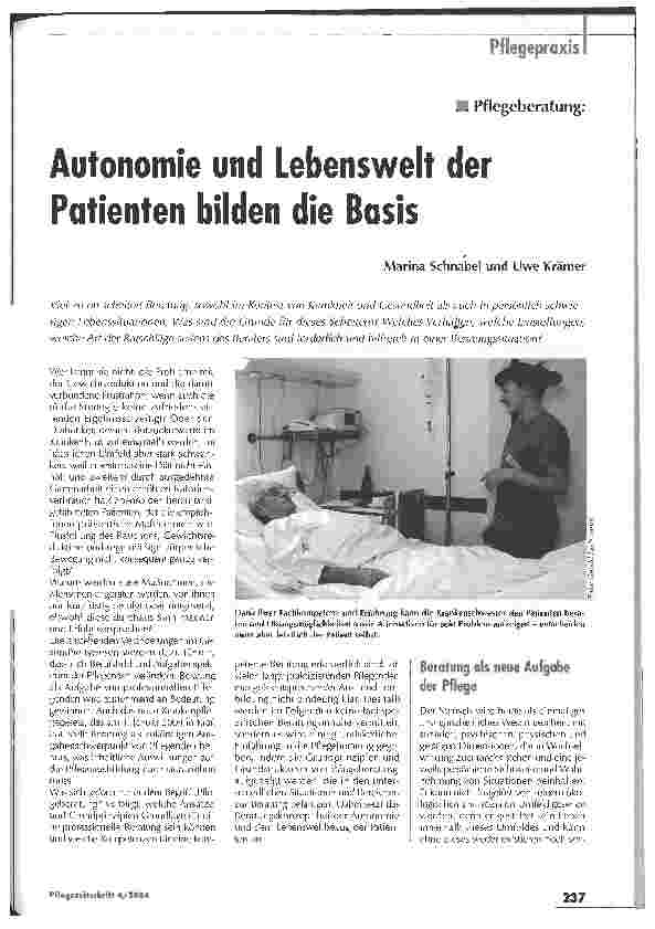 Vorschauseite 1: Autonomie und Lebenswelt der Patienten bilden die Basis