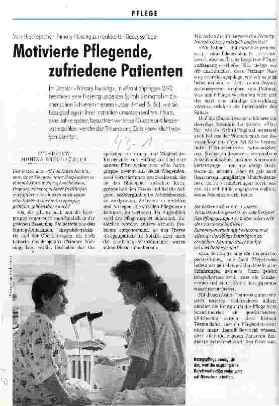Vorschauseite 1: Motivierende Pflegende, zufriedene Patienten Vom theoretischen Primary Nursing zur relisierten Bezugspflege