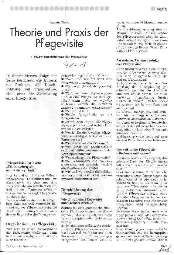 Vorschauseite 1: Theorie und Praxis der Pflegevisite 4. Folge: Durchführung der Pflegvisite