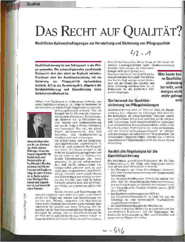 Vorschauseite 1: Das Recht auf Qualität Rechtliche Rahmenbedingungen zur Herstellung und Sicherung von Pflegequalität