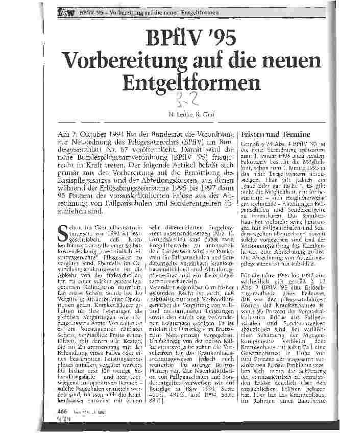 Vorschauseite 1: BPflV 95 Vorbereitung auf die neuen Entgeltformen