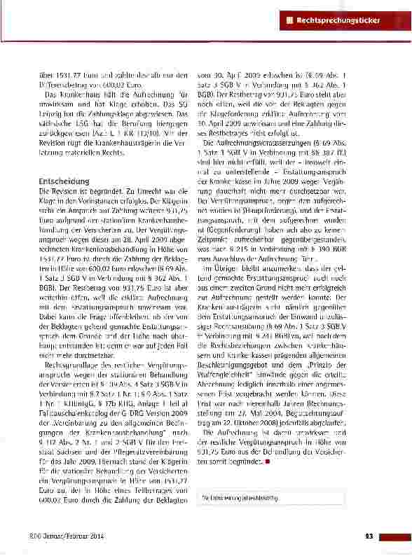 Vorschauseite 2: Vergütung einer Beinamputation nach DRG BSG vom 19.9.2013 (B 3 KR 30/12 R)
