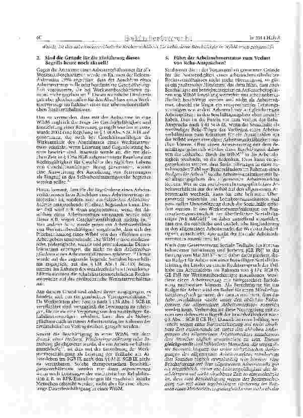 Vorschauseite 2: Ist das arbeitnehmerähnliche Rechtsverhältnis für behinderte Beschäftigte in Werkstätten für behinderte Menschen noch zeitgemäß?