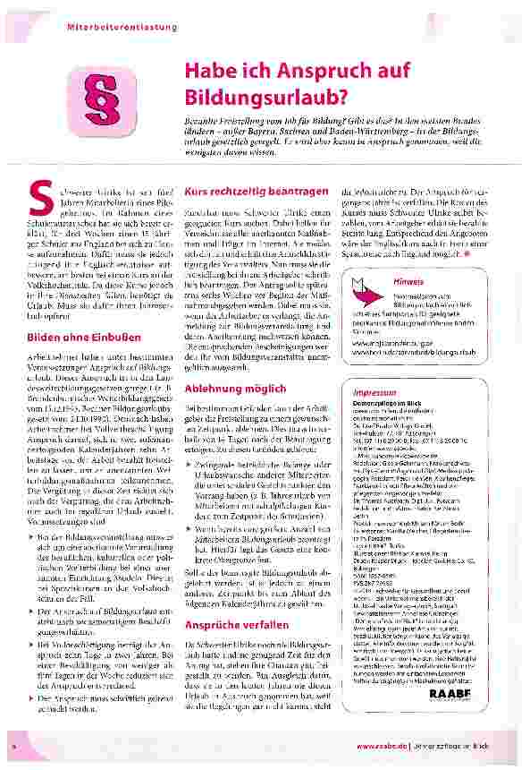 Vorschauseite 1: Habe ich Anspruch auf Bildungsurlaub?