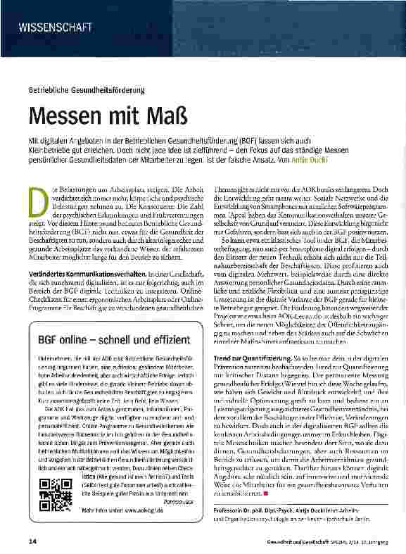 Vorschauseite 1: Betriebliche GesundheitsförderungMessen mit Maß
