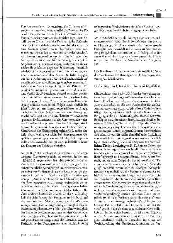 Vorschauseite 5: Zur Anfechtung einer Entscheidung der Einigungsstelle, die verweigerte Zustimmung zu einer beabsichtigten außerordentlichen Kündigung nicht zu ersetzen