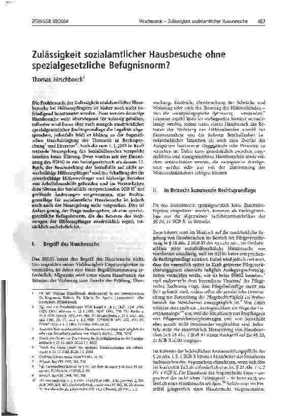 Vorschauseite 1: Zulässigkeit sozialamtlicher Hausbesuche ohne spezialgesetzliche Befugnisnorm?