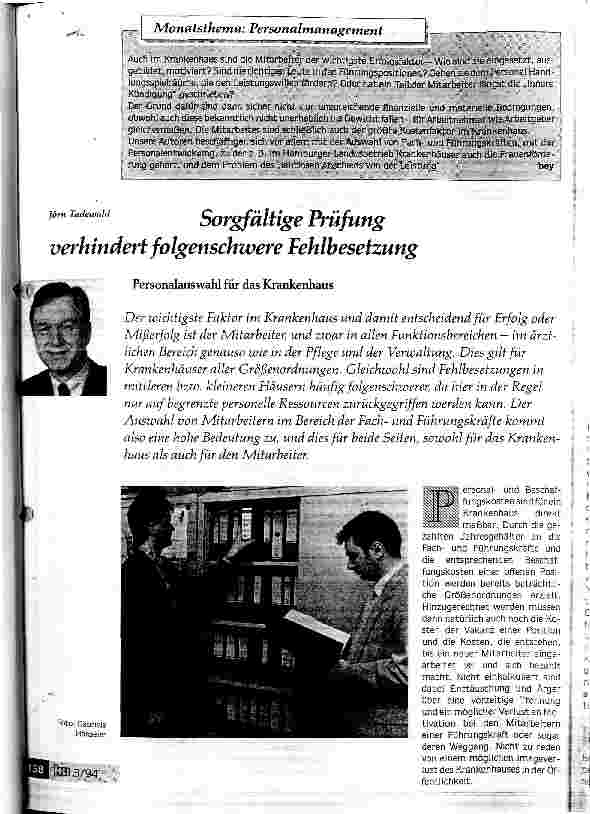Vorschauseite 1: Sorgfältige Prüfung verhindert folgenschwere Fehlbesetzung Personalauswahl für das Krankenhaus