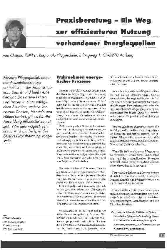Vorschauseite 1: Praxisberatung - Ein Weg zur effizienteren Nutzung vorhandener Energie quellen