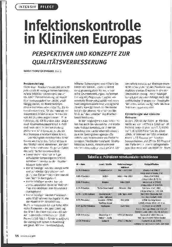 Vorschauseite 1: Infektionskontrolle in Kliniken Europas Perspektiven und Konzepte zur Qualitätsverbesserung