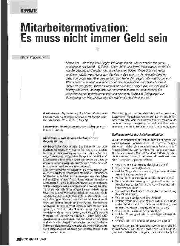 Vorschauseite 1: Mitarbeitermotivation: Es muss nicht immer Geld sein