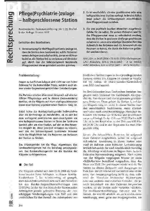 Vorschauseite 1: Pflege(Psychiatrie-)zulage - halbgeschlossene Station