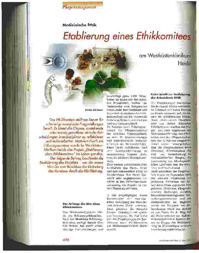 Vorschauseite 1: Etablierung eines Ethikkomitees am Westküstenklinikum Heide