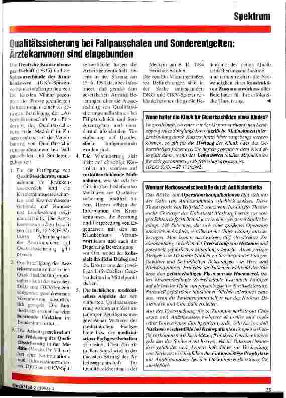 Vorschauseite 1: Qualitätssicherung bei Fallpauschalen und Sonderentgelten: Ärztekammern sind eingebunden