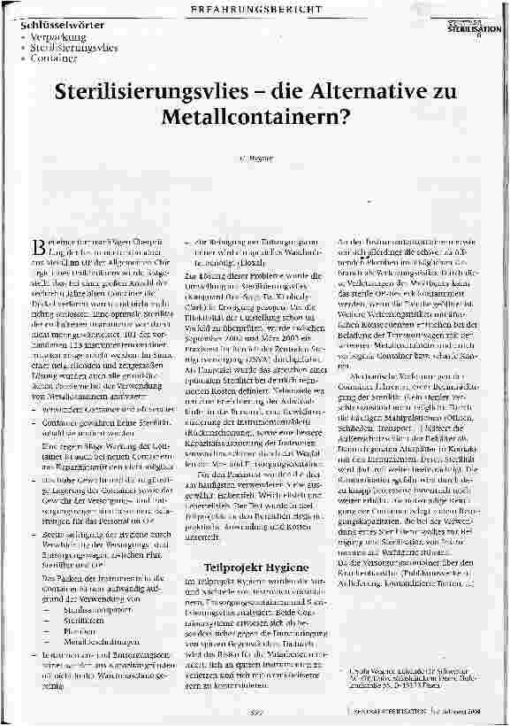Vorschauseite 1: Sterilisierungsvlies - die Alternative zu Metallcontainern?