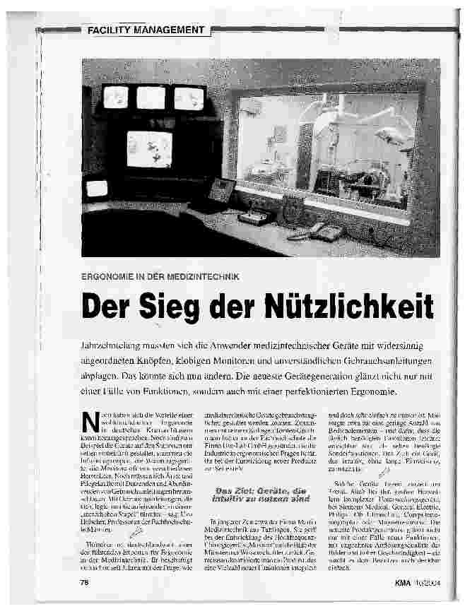Vorschauseite 1: Der Sieg der Nützlichkeit - ERGONOMIE IN DER MEDIZINTECHNIK