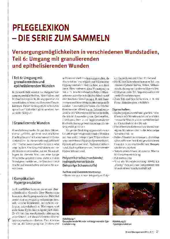 Vorschauseite 1: Versorgungsmöglichkeiten in verschiedenen Wundstadien, Teil 6: Umgang mit granulierenden und epithelisierenden Wunden