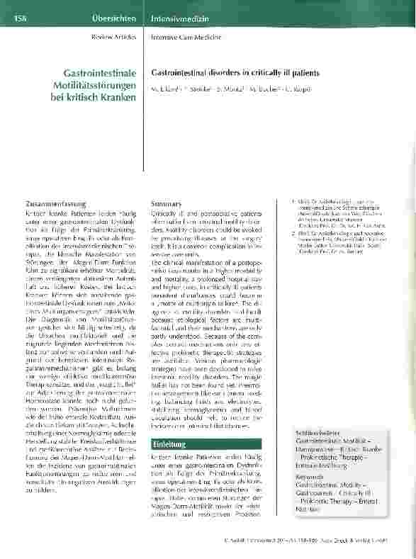 Vorschauseite 1: Gastrointestinale Motilitätsstörungen bei kritisch Kranken