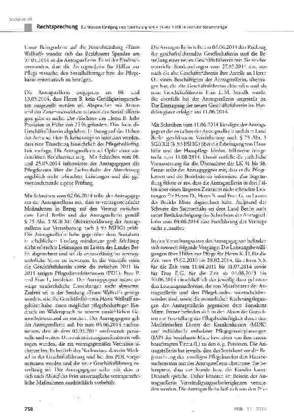 Vorschauseite 4: Zur fristlosen Kündigung einer Vereinbarung nach § 75 Abs. 3 SGB XII durch den Sozialhilfeträger SCB XII § 75 Abs. 3, § 78; SGB XI § 72, § 74, § 89; GG Art. 12 Abs. 1