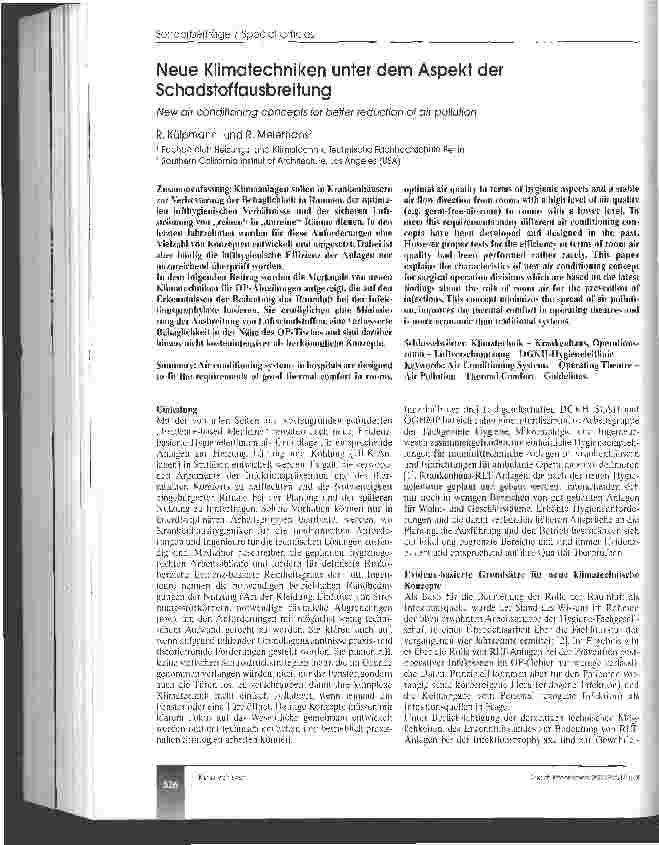 Vorschauseite 1: Neue Klimatechniken unter dem Aspekt der Schadstoffausbreitung