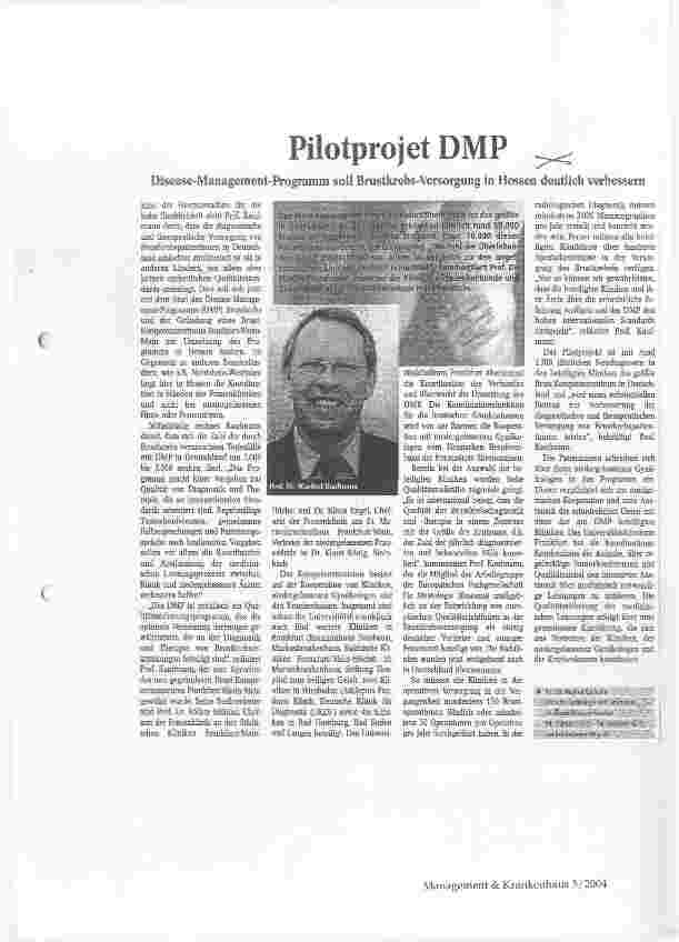 Vorschauseite 1: Pilotprojekt DMP Disease-Management-Programm soll Brustkrebs-Versorgung in Hessen deutlich verbessern
