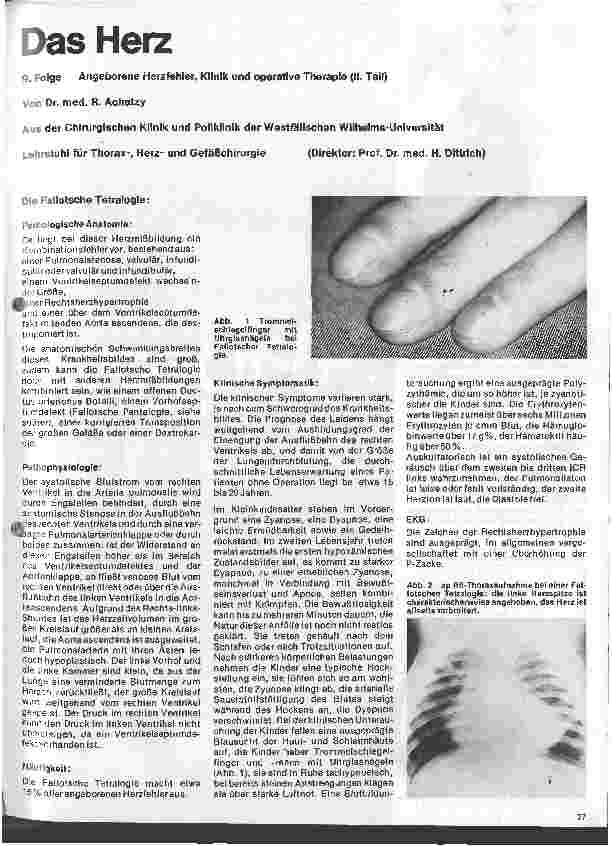 Vorschauseite 1: Das Herz 9. Folge:Angeborene Herzfehler, Klinik u. operative Therapie (II.Teil)