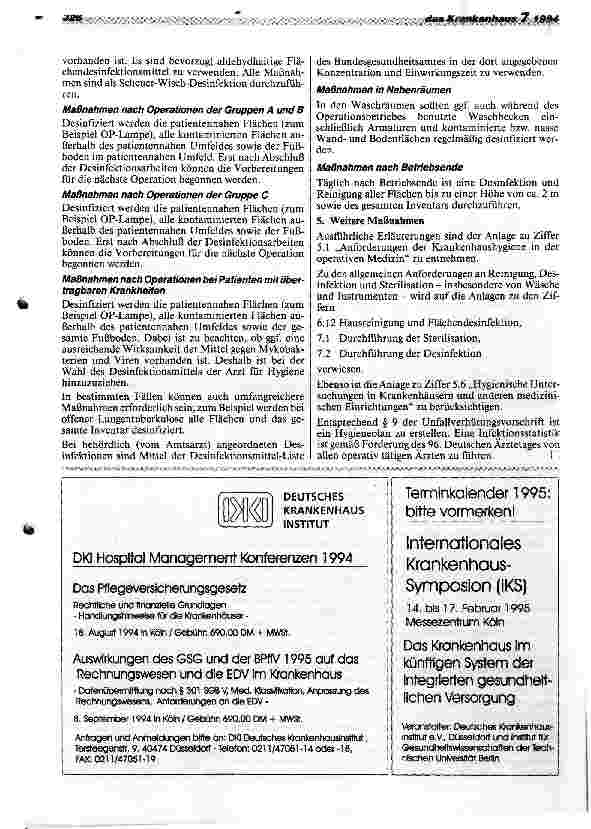 Vorschauseite 5: Hygiene-Anforderungen beim ambulanten Operieren in Krankenhaus und Pra xis (aus: Bundesgesundheitsblatt 5/94)