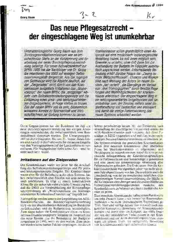 Vorschauseite 1: Das neue Pflegesatzrecht - der eingeschlagene Weg ist unumkehrbar