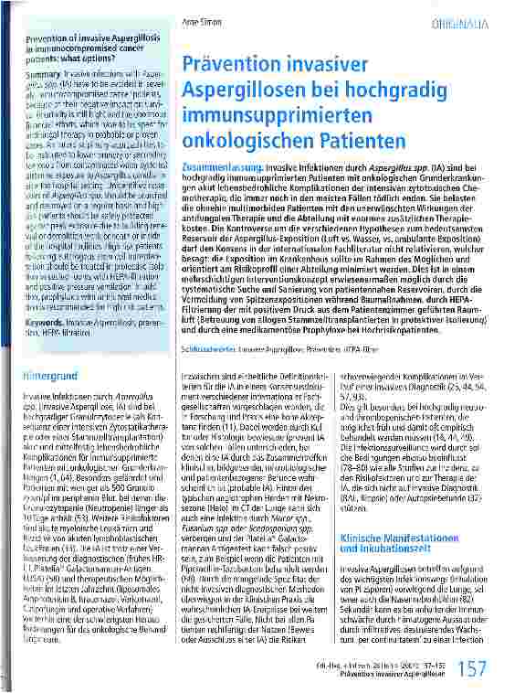 Vorschauseite 1: Prävention invasiver Aspergillosen bei hochgradig immunsupprimierten onkologischen Patienten