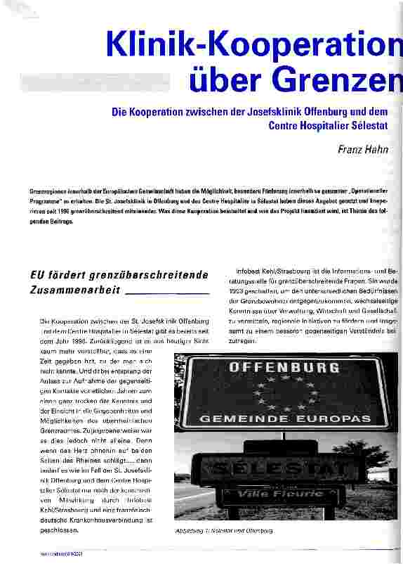 Vorschauseite 1: Klinik-Kooperation über GrenzenDie Kooperation zwischen der Josefsklinik Offenburg und demCentre Hospitalier Selestat