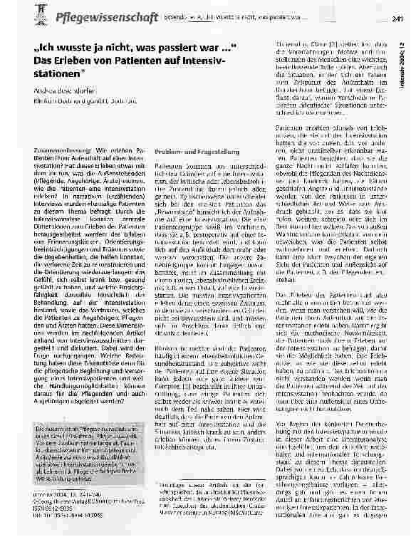 Vorschauseite 1: Ich wusste ja nicht, was passiert war... Das Erleben von Patienten auf Intensivstationen