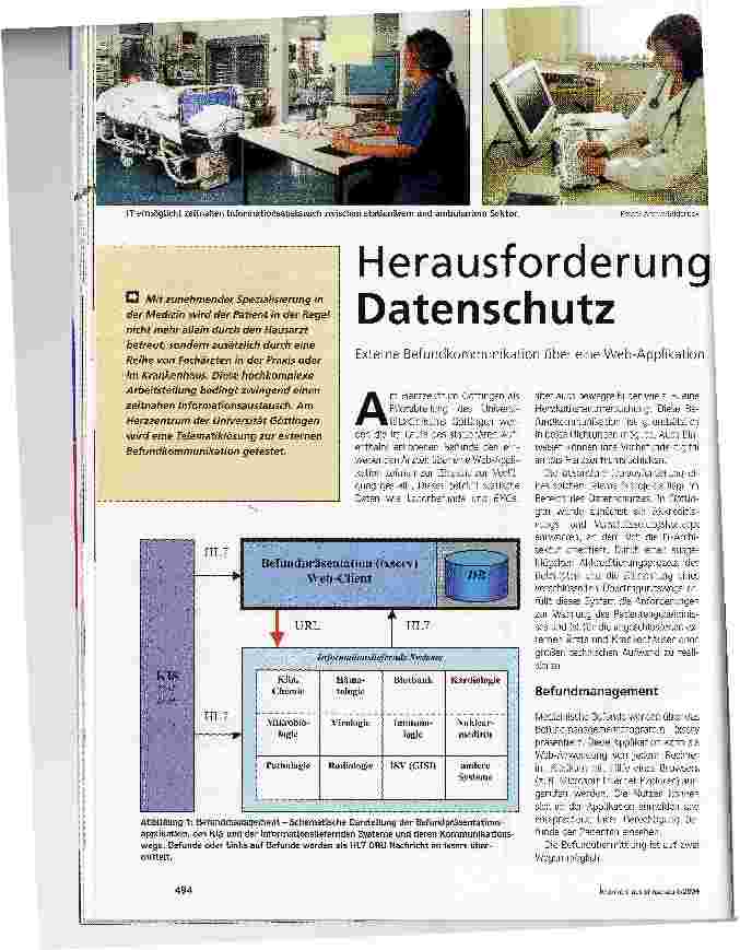 Vorschauseite 1: Herausforderung DatenschutzExterne Befundkommunikation über eine Web-Applikation