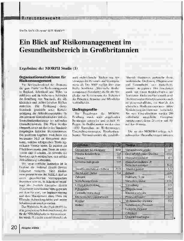 Vorschauseite 1: Ein Blick auf Risikomanagement im Gesundheitsbereich in Großbritannien