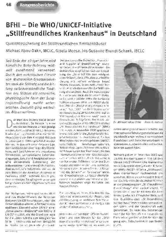 Vorschauseite 1: BFHI - Die WHO/UNICEF-Initiative Stillfreundliches Krankenhaus in DeutschlandQualitätssicherung der Stillfreundlichen Krankenhäuser