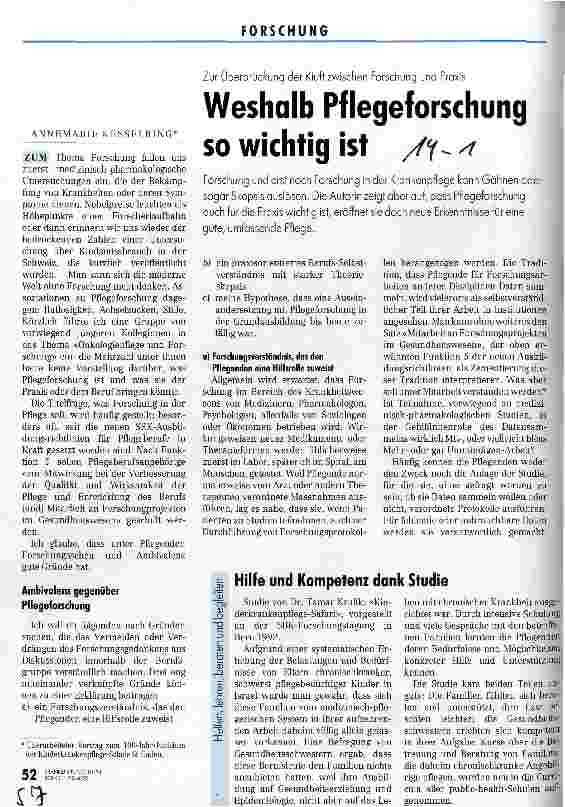 Vorschauseite 1: Weshalb Pflegeforschung so wichtig ist Zur Überbrückung der Kluft zwischen Theorie und Praxis