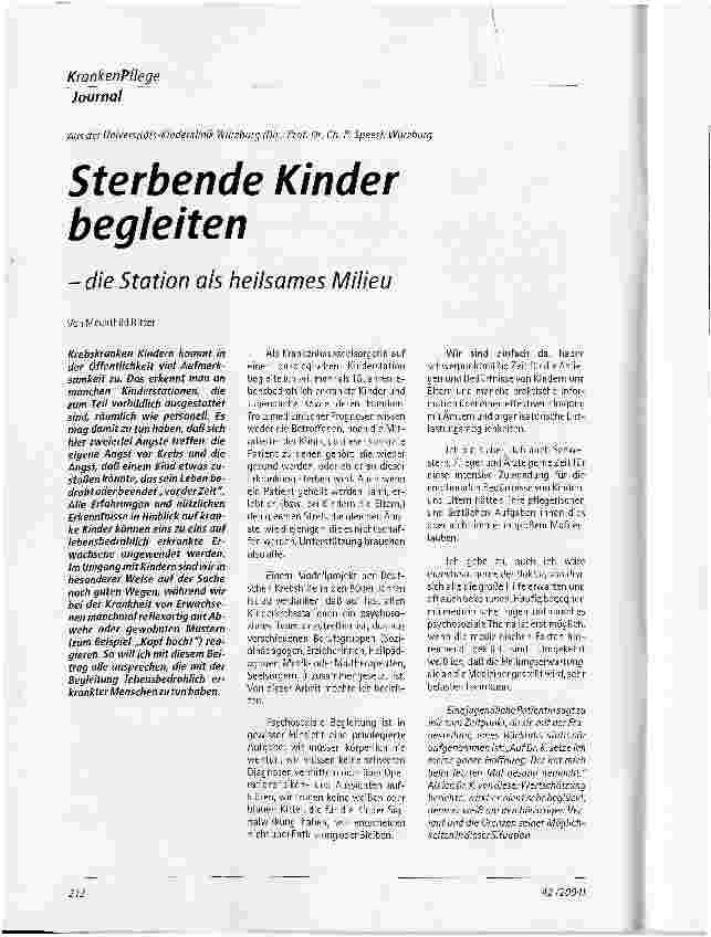 Vorschauseite 1: Sterbende Kinder begleiten - die Station als heilsames Milieu