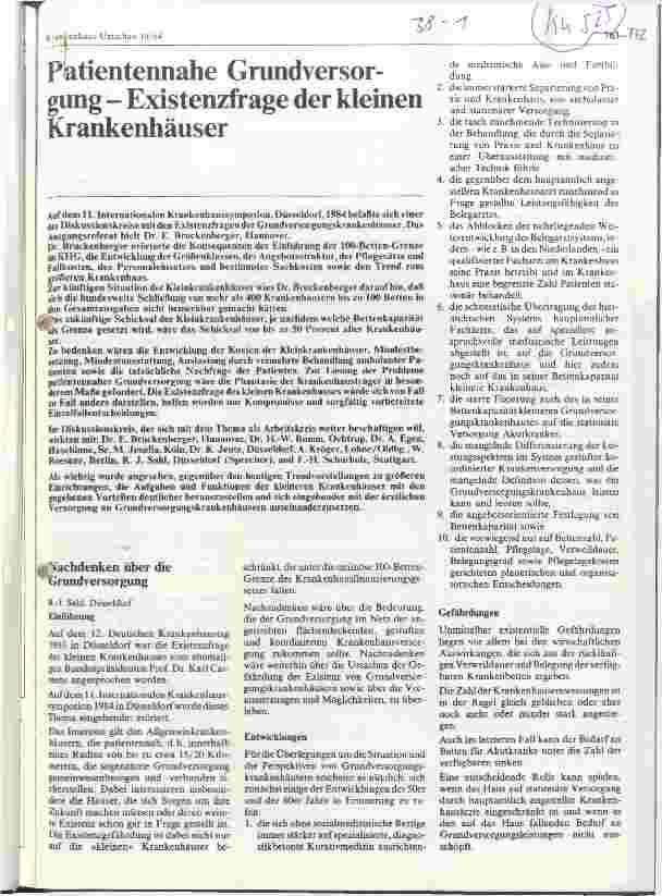 Vorschauseite 1: Patientennahe Grundversorung - Existenzfrage der kleinen Krankenhäuser